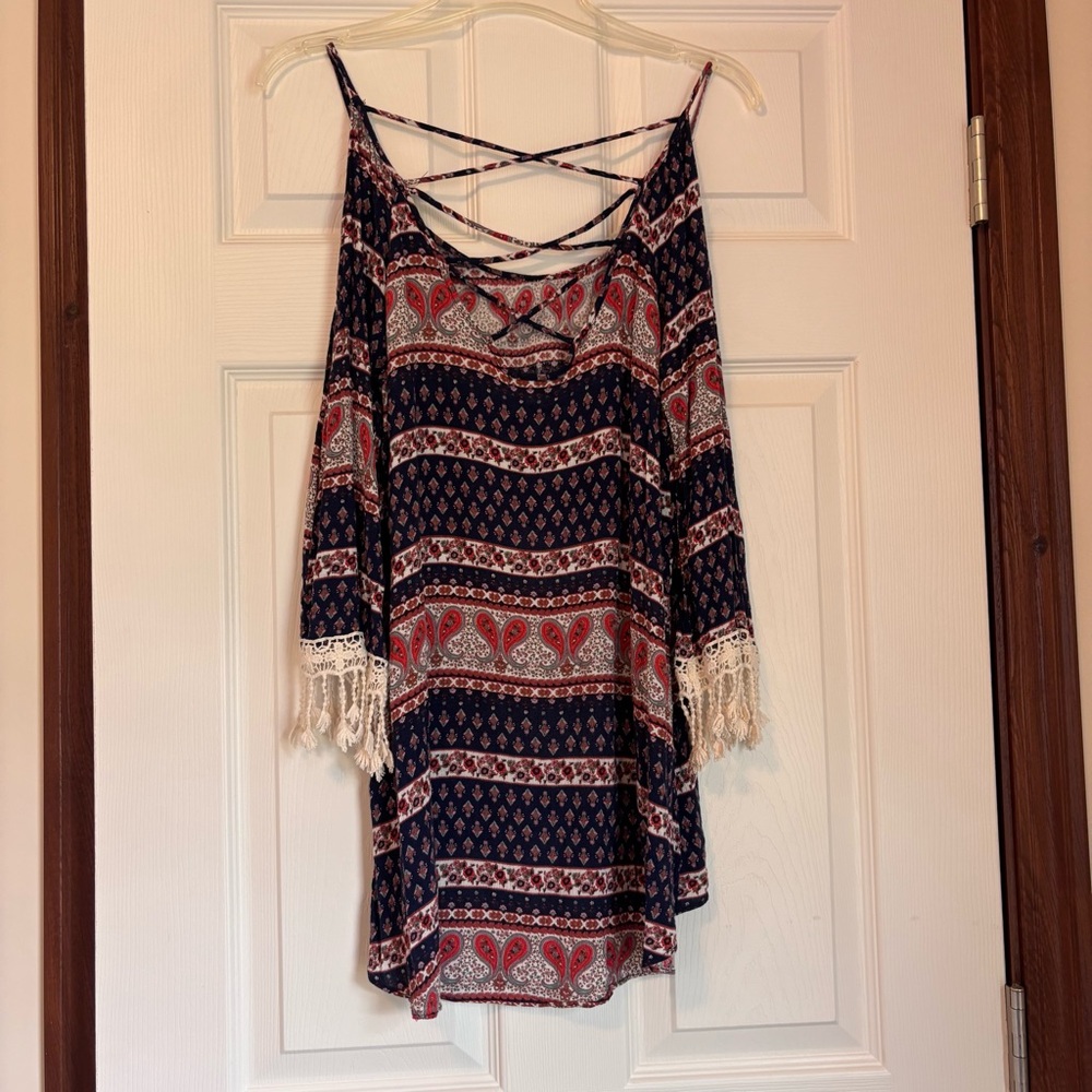 Moa Moa Blue and Pink Sundress with Bell Sleeves